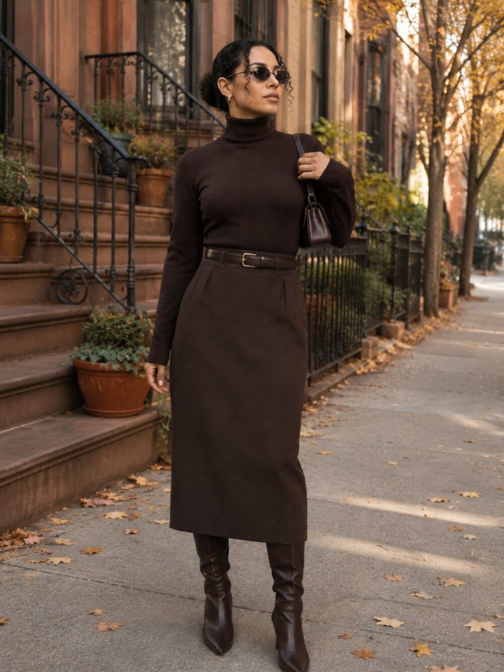 Alex De Bolzan Womens Size 8 100% Pure Wool Pleated Pencil Midi Skirt Brown Zip